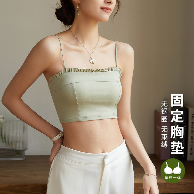 2025新款网红爆款蕾丝带胸垫文胸一体抹胸外穿内搭抹胸背心吊带女