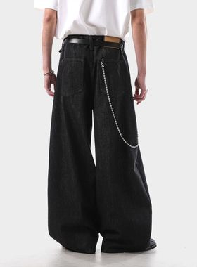 美式复古高街vibe裤子男女休闲解构弯刀阔腿垂感宽松牛仔裤