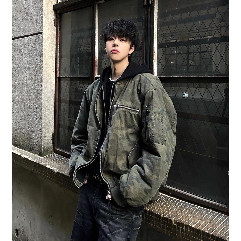 美式飞行员迷彩加厚连帽棉服男