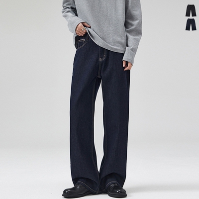 深蓝原牛宽松直筒牛仔裤