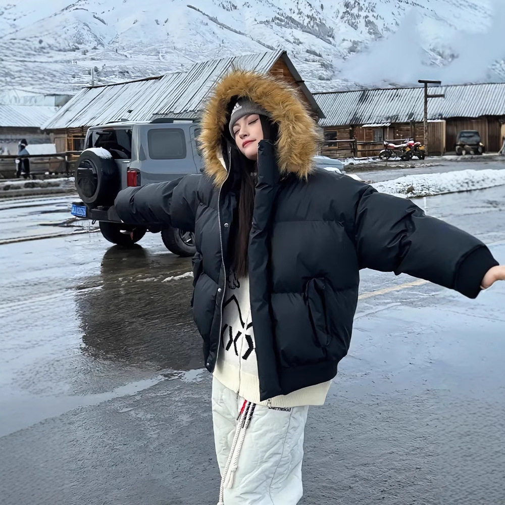 美式座山雕加厚连帽短款面包服