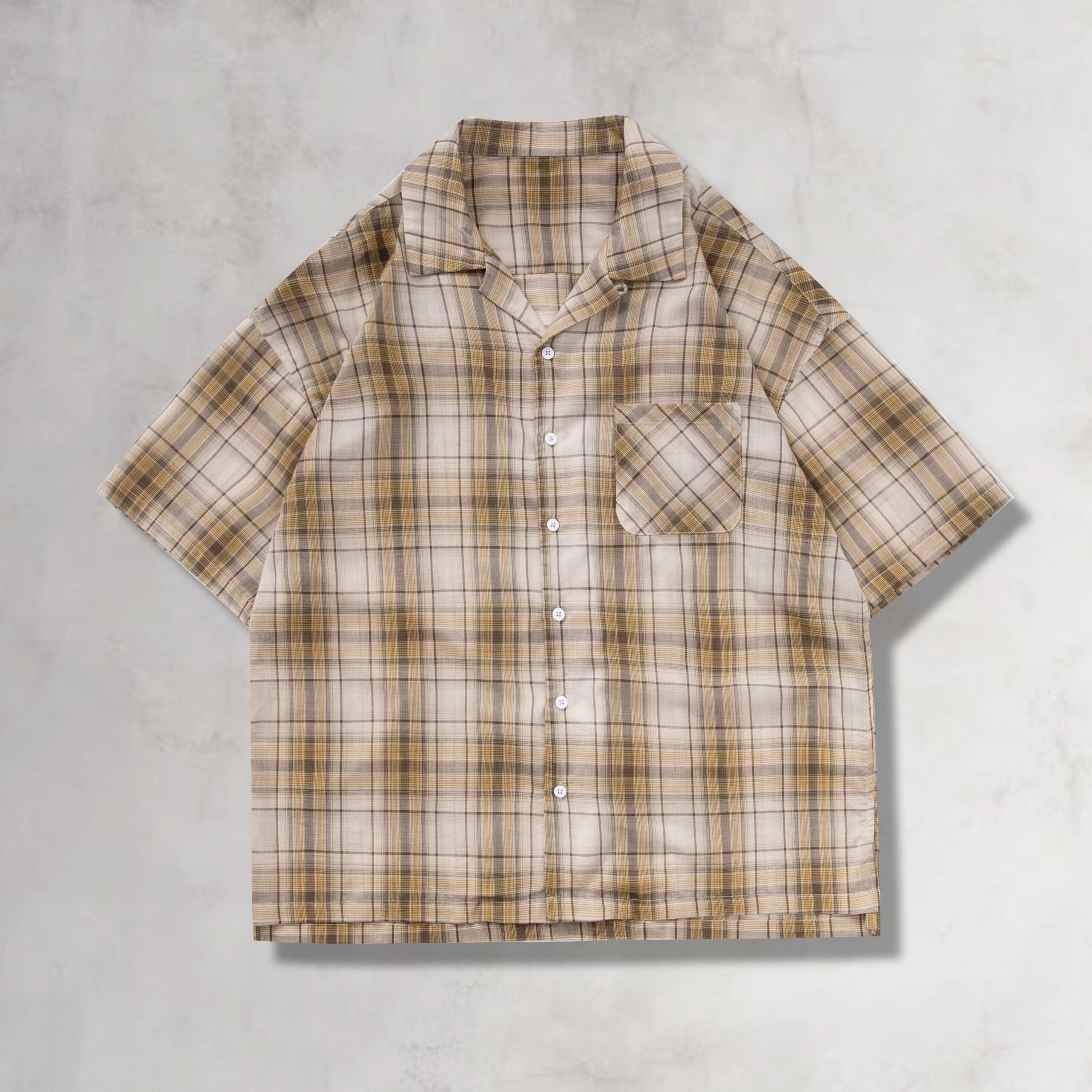 BCALM【轻量格子短袖】夏威夷复古格纹轻薄T恤纯棉宽松透气衬衫男