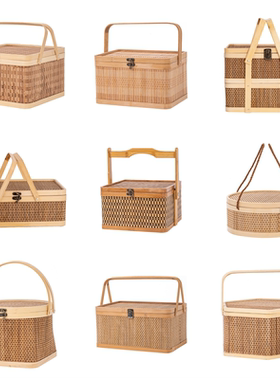 端午礼品篮中秋节月饼空礼盒竹编手提篮糕点特产大闸蟹糕点竹篮子