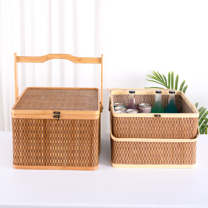 竹篮子年货包装春节礼盒大号竹篮腊肉香肠火腿大闸蟹食品类竹包装