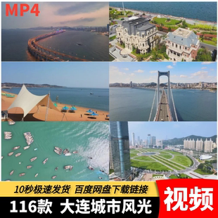 高清MP4大连城市风景建筑夜景地标老虎滩星海湾桥金石滩视频素材