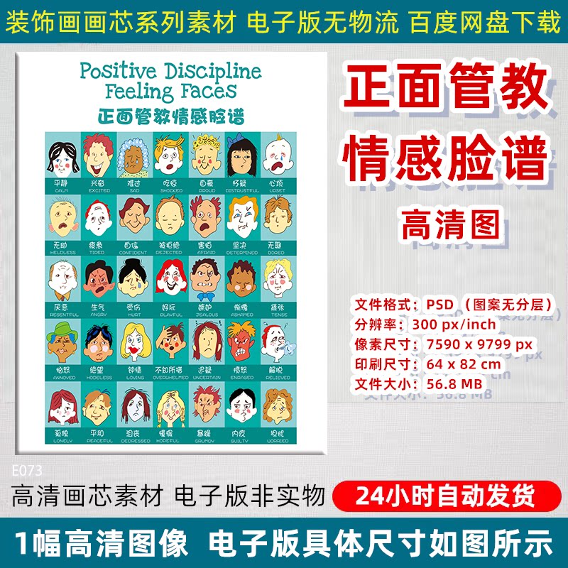 正面管教情感脸谱儿童情绪认知脸谱图心理咨询室墙面海报挂图素材