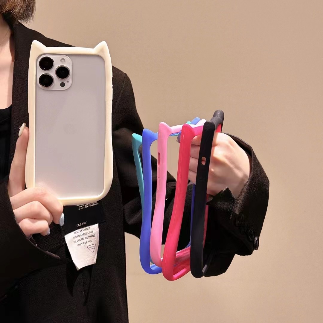 ins简约立体猫耳朵边框适用iphone15promax苹果13手机壳新款14网红12pro女款13pro硅胶14pro个性创意保护套,3C数码配件,手机保护套/壳,淘宝优惠券,粉丝福利购,淘宝优惠卷