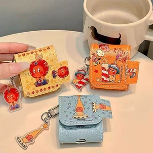 皮质翻盖可爱星星人适用苹果耳机保护套airpods4无线蓝牙耳机壳airpodspro2通用1/2代耳机盒新款airpods3全包