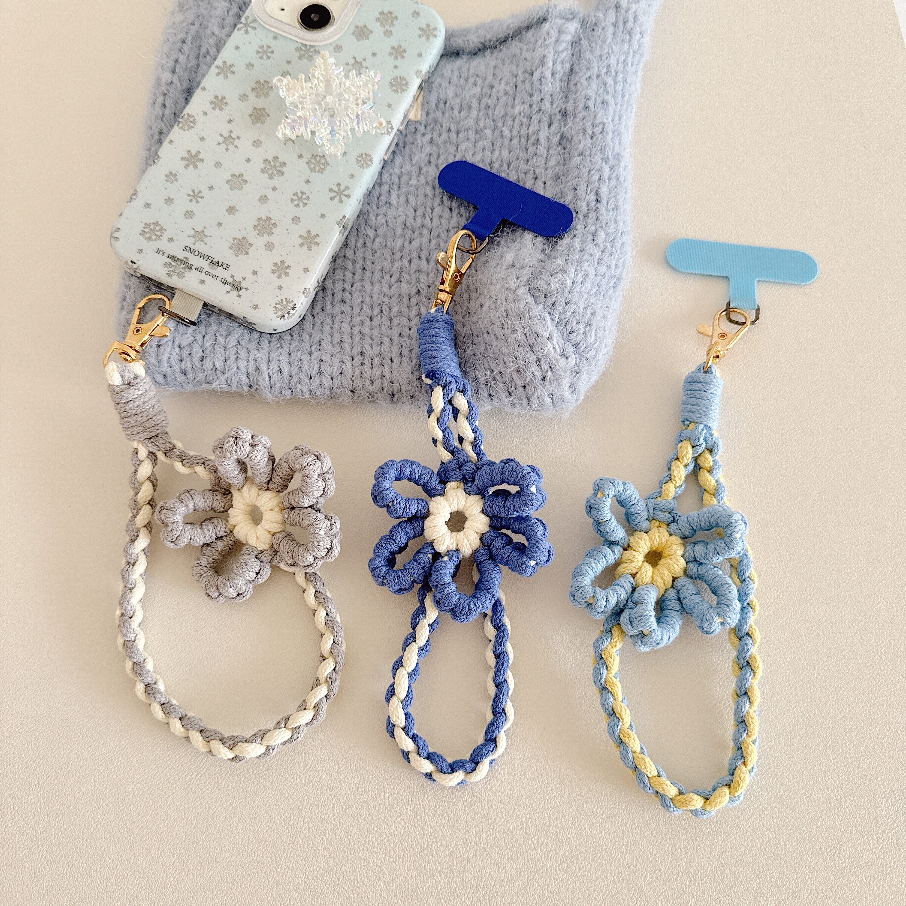 手机腕带挂绳花朵编织绳ins户外旅游防丢带小挂件夹片挂钩式结实
