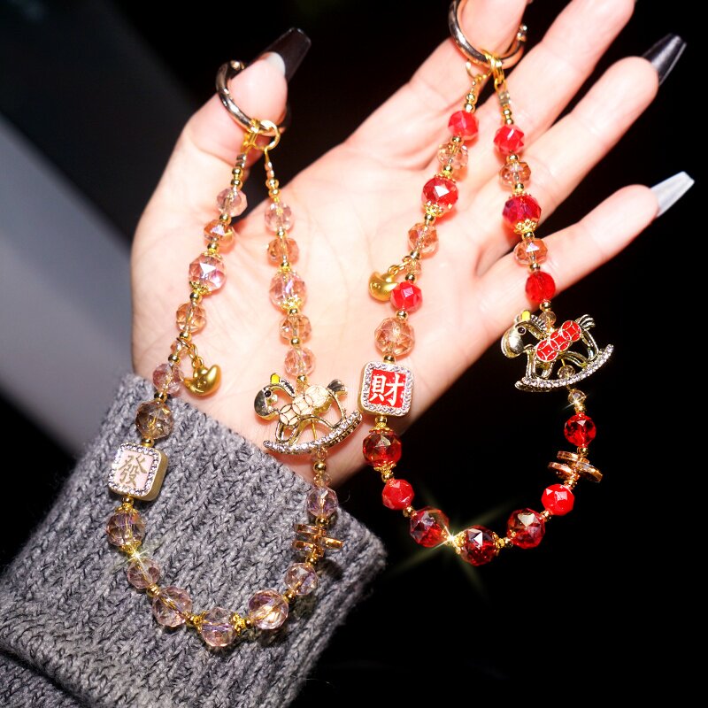 超美水晶手链女款手机挂绳时尚炫彩挂饰链条短款手绳钥匙扣百搭