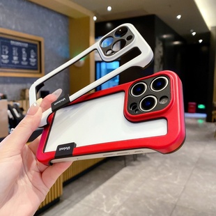 【二代无边框】适用iPhone16精孔手机壳超薄散热苹果13/14/15promax镂空透气16plus镜头全包正面黑简约保护套