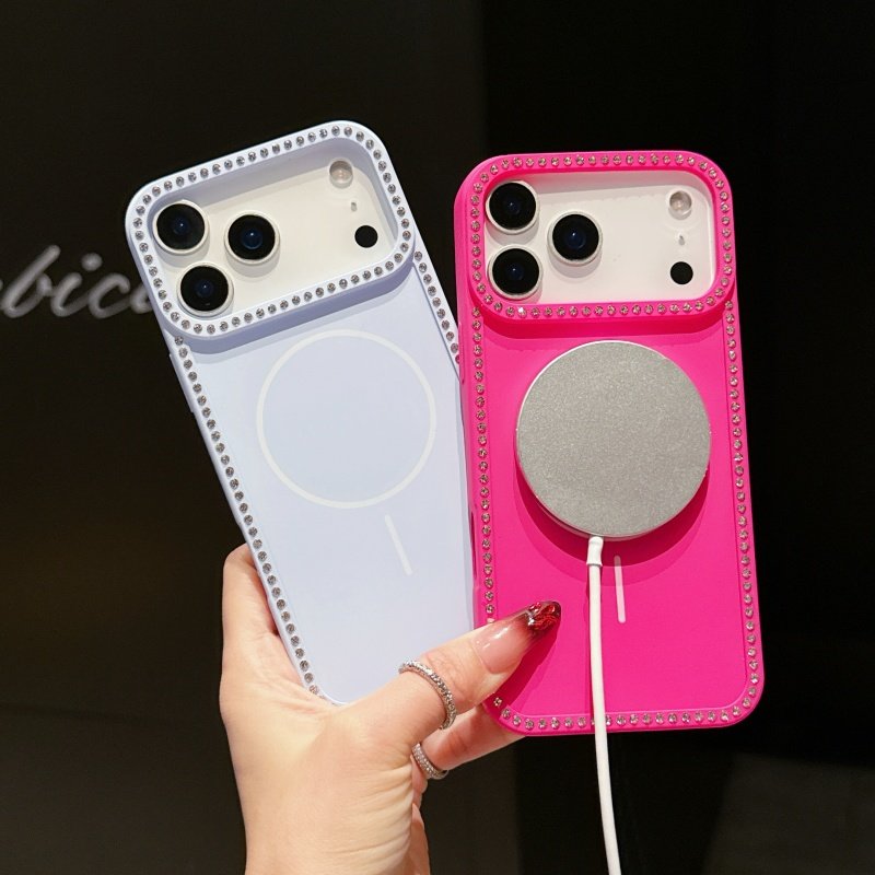 防指纹适用苹果iPhone17/16plus细圈磁吸15plus水钻手机壳11p软胶边纯色TPU13promax全包防摔大孔保护套12pro