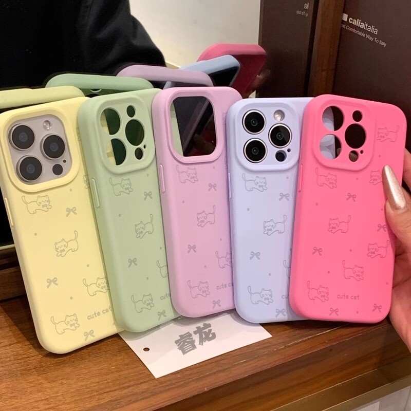苹果16卡通蝴蝶结小猫手机壳防摔