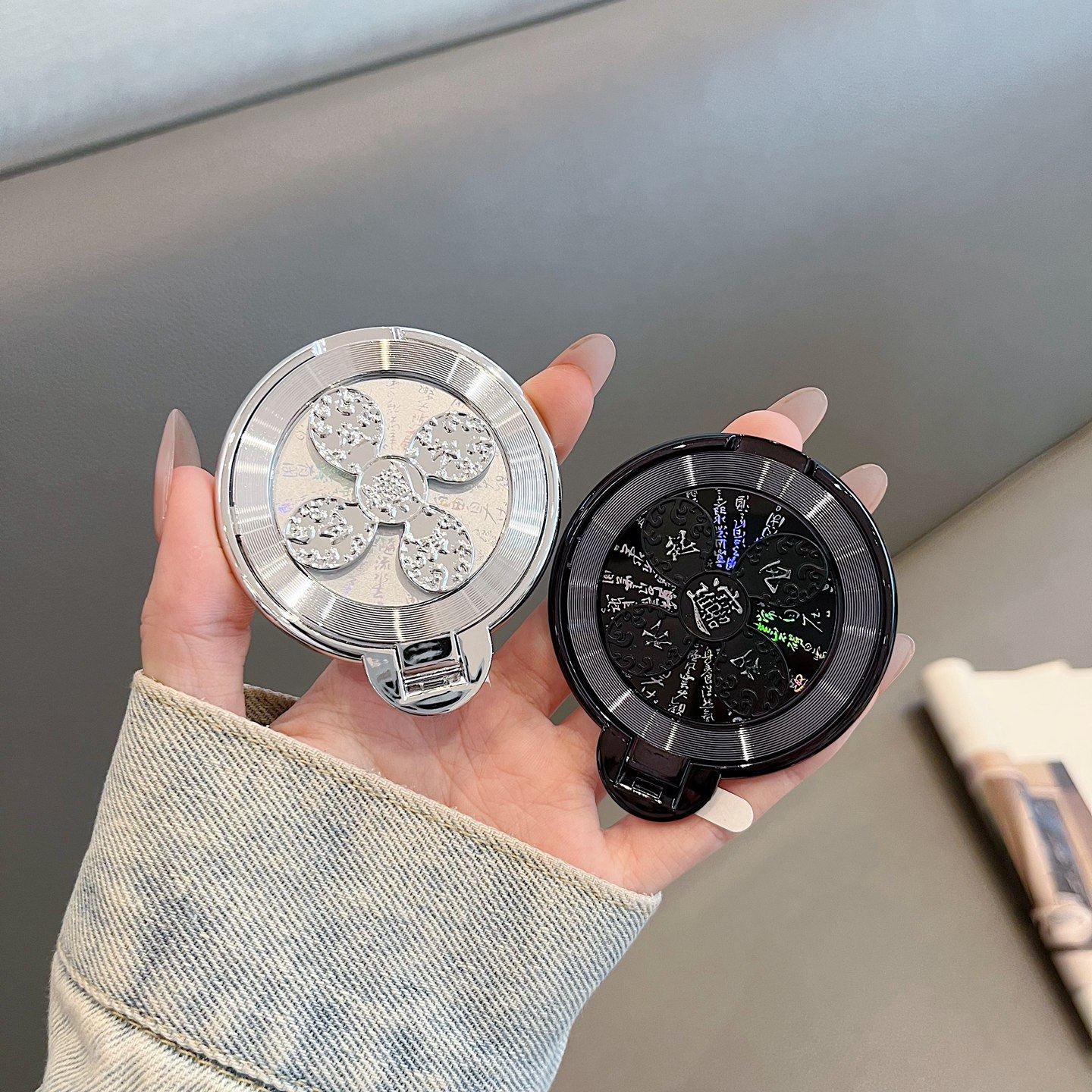 粘贴式可转动陀螺支架中国风强力背贴桌面减压招财进宝通用手机壳