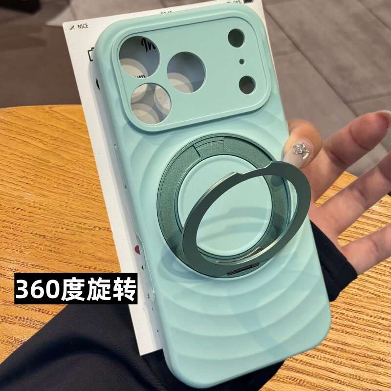 360度旋转一体磁吸支架适用苹果17promax手机壳iPhone16pro全包防摔15相机按键全包耐脏液态波漾纹精孔肤感