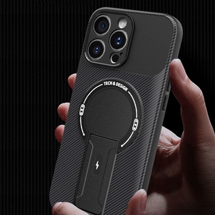 新款磁吸带支架适用苹果iPhone16pro手机壳14plus支点防摔13promax碳纤维纹套12带隐藏支架15可折叠16e保护壳