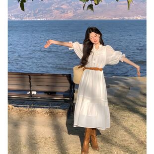 草原旅行穿搭连衣裙新疆西藏旅游川西茶卡盐湖适合海边拍照的裙子