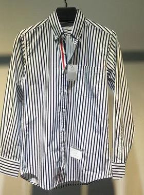 TB潮牌衬衫蓝色竖条纹长袖微弹府绸衬衣商务休闲宽松衬衣男女防皱