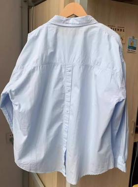 纯棉蓝色长袖衬衫外套女春秋夏新款薄款法式开衫衬衣女款早秋上衣
