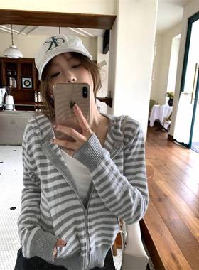 实拍~2025春秋减龄显瘦连帽拉链薄款显瘦针织开衫卫衣外套女86295