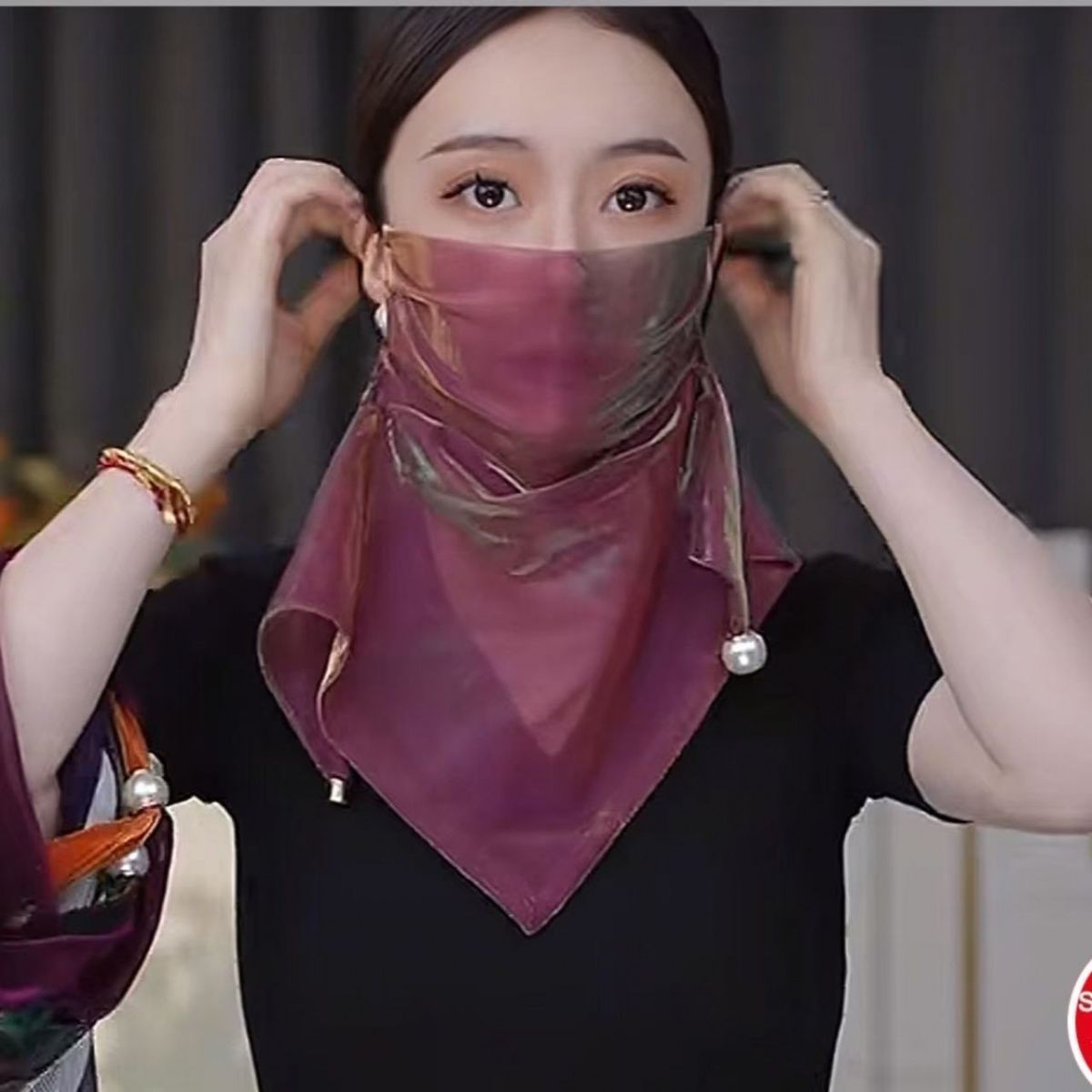 磁扣面纱磁吸面罩新款夏韩版防晒面纱炫彩多功能围巾丝巾防晒透气