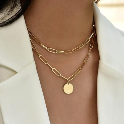 Vintage Round Charm Layered Necklace Women's Jewelry