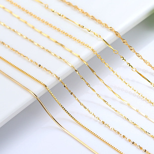 Genuine 14k Gold Color Necklace For Women Water Wave Chain