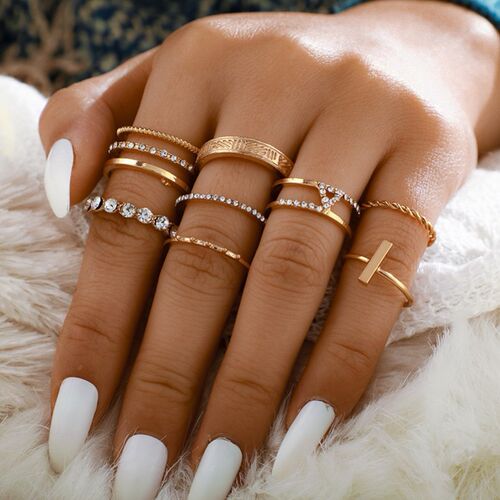 New Jewelry Twisted Diamond Open Word Ring 8 Piece Set Retro