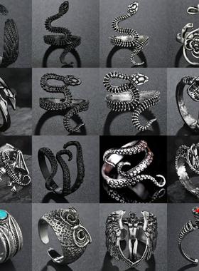 Rings for Men Women Punk Goth Snake Dragon Silver Plated
