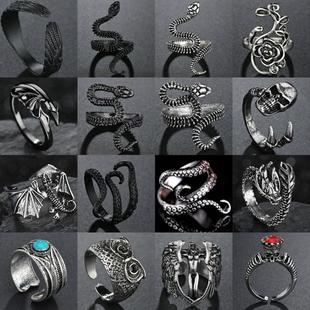 Rings for Men Women Punk Goth Snake Dragon Silver Plated