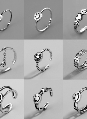 2022 New Vintage Smiling Face Thai Silver Color Ring For