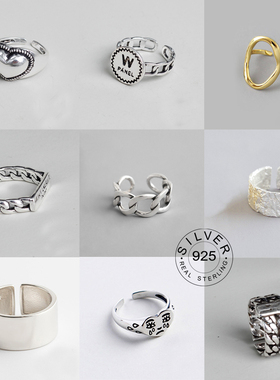 S925 sterling Silver rings for women men Punk Letter Open