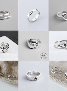 Genuine 925 Sterling Silver Rings for Women 2 layered black