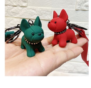 French Bulldog Keychain PU Leather Animal Dog Keyring Holde