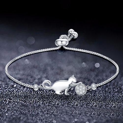 Trendy Cubic Zirconia crystal Cat and Ball charm Bracelets