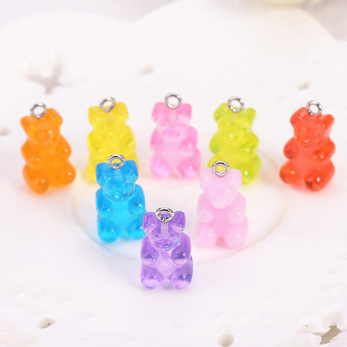 5pcs 16mm*10mm Bear Charms Resin Cabochons Glitter Gummy C