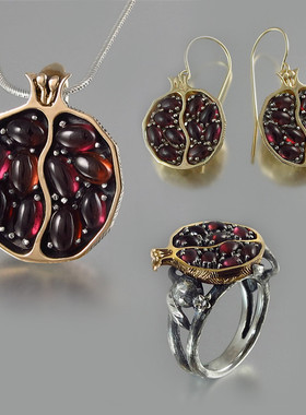 Romad Vintage Round Red Pomegranate Garnet Earrings
