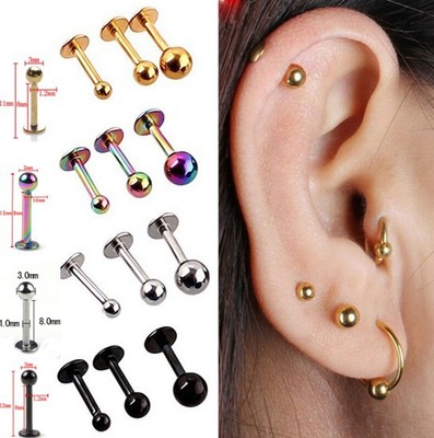 4Pcs/lot 16G 18G Tragus Helix Bar 3-4mm Ball Stainless Stee