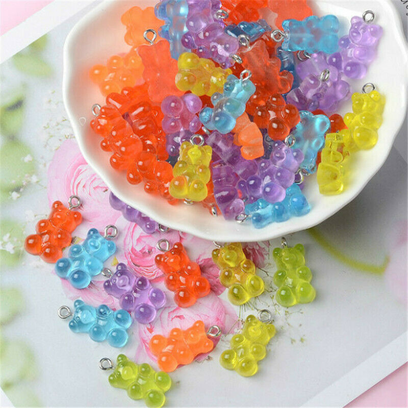 50Pcs Fashion Cute Resin Gummy Bear Pendant Charms for