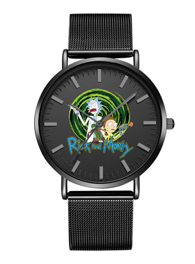 瑞克与莫蒂Rick and Morty石英表黑色简约超薄手表钢带防水机械表