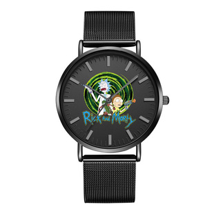 瑞克与莫蒂Rick Morty石英表黑色简约超薄手表钢带防水机械表 and