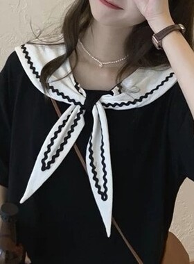 外搭小披肩海军风花纹学生假领子