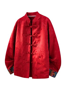 中国风红色衬衫春秋季高级感提花设计感盘扣唐装外套-P68控88