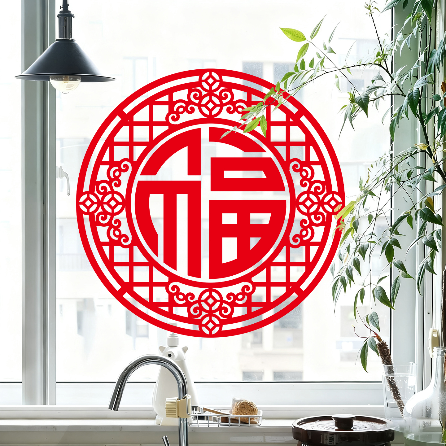春节新年装饰中国风福字餐厅厨房窗户玻璃门贴画窗花布置静电贴纸