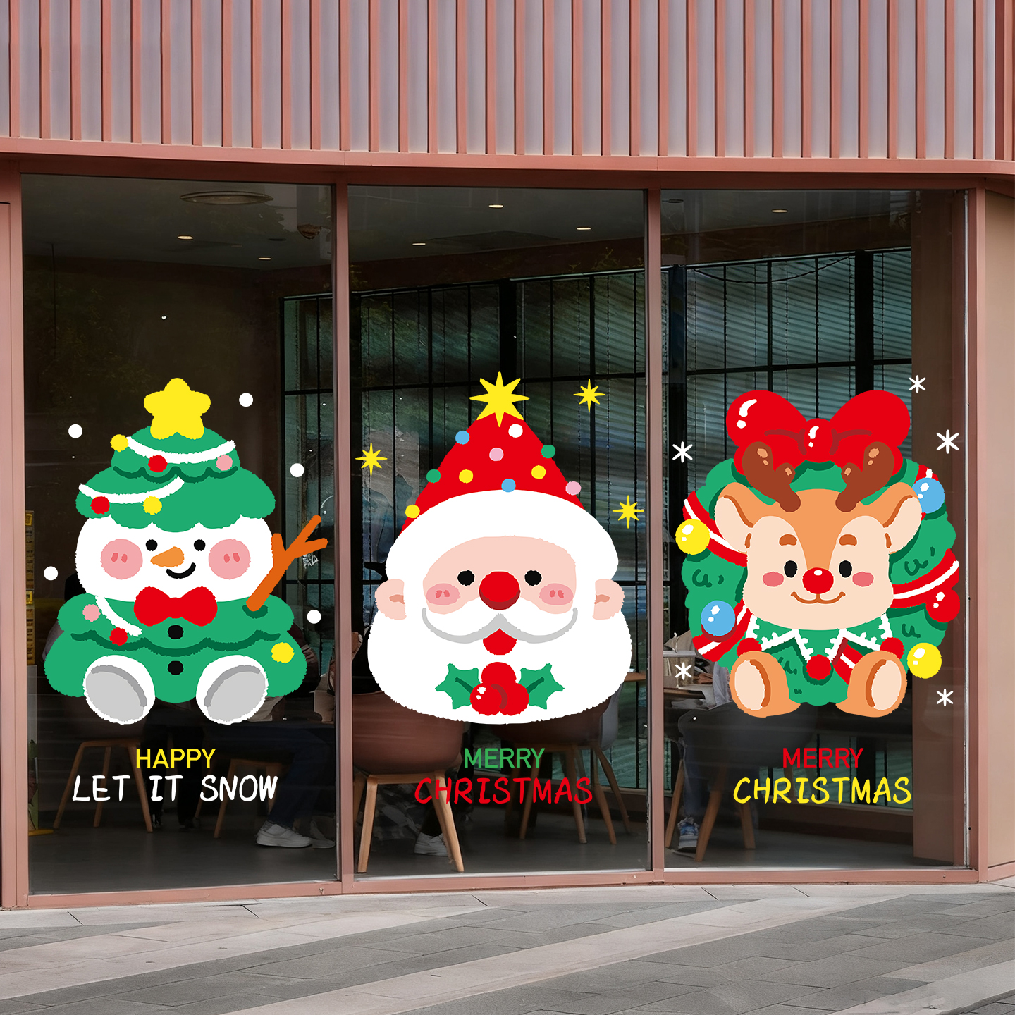 圣诞节装饰静电贴服装咖啡店铺氛围布置圣诞老人雪人麋鹿玻璃贴纸