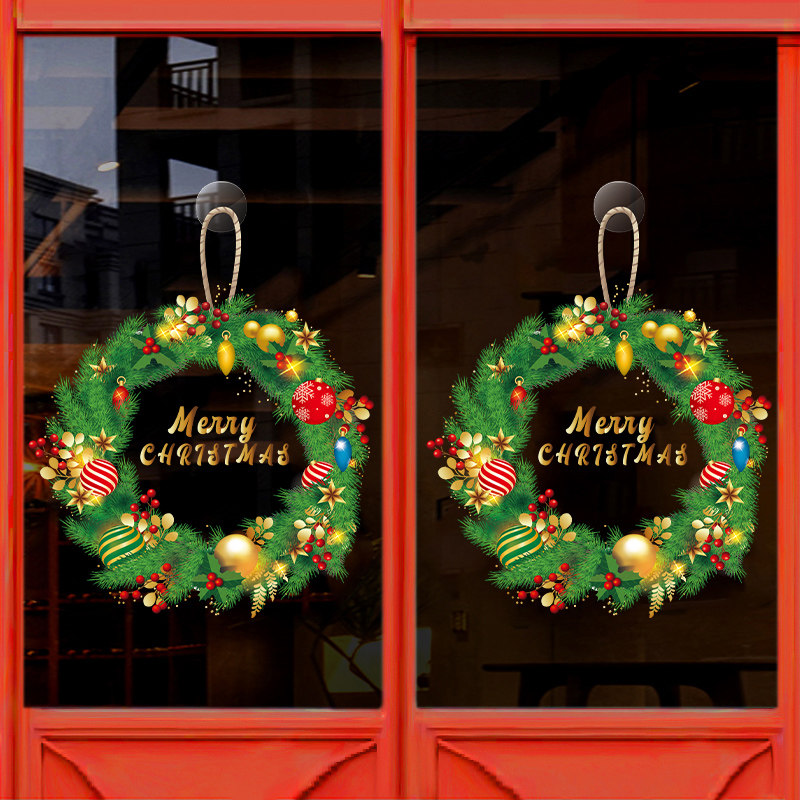 圣诞花环门挂玻璃门贴纸
