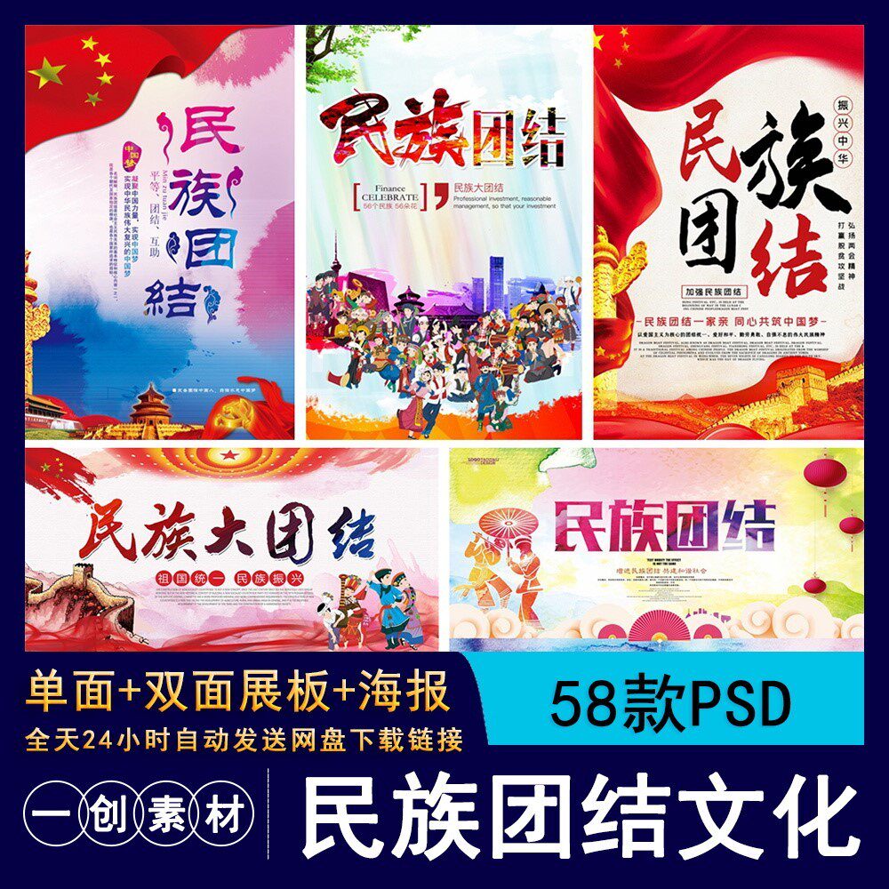 937中国风民族大团结中国梦公益海报展板背景墙贴psd设计模板素材
