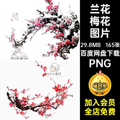 花朵梅花图片古风透明PS腊梅PNG水墨165张免兰花点缀扣冬季唯美