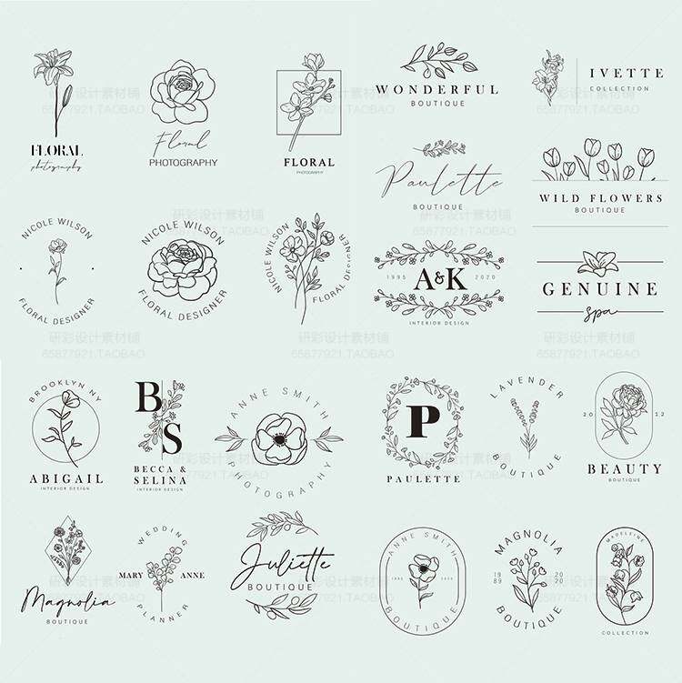 简笔画镂空线稿花环花卉植物婚礼logo舞台迎宾背景生日ai设计素材