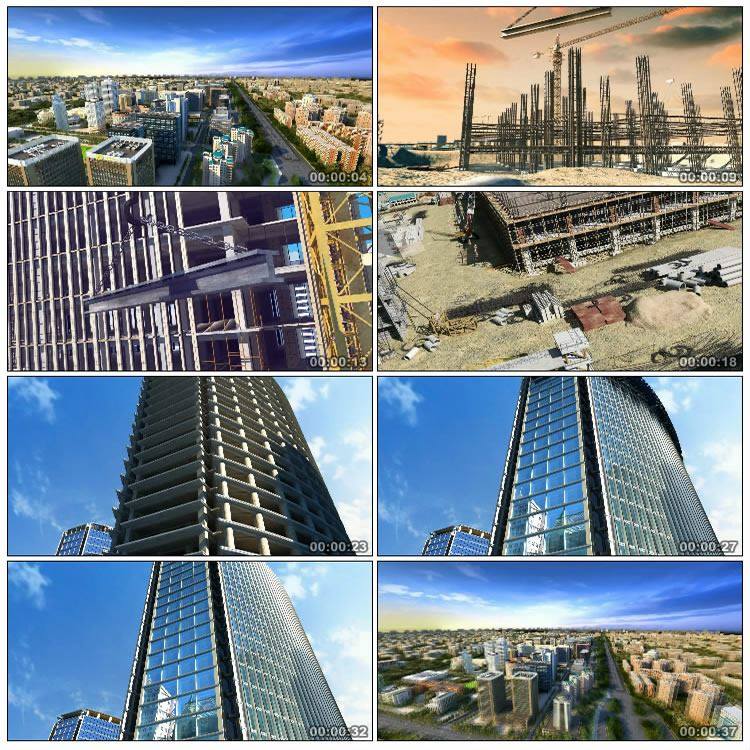 三维模拟建筑工地生长施工动画城市房地产公司宣传片实拍视频素材